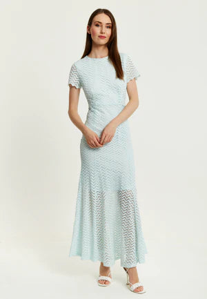 Light Blue Lace Maxi Dress With Open Back Detail Liquorish